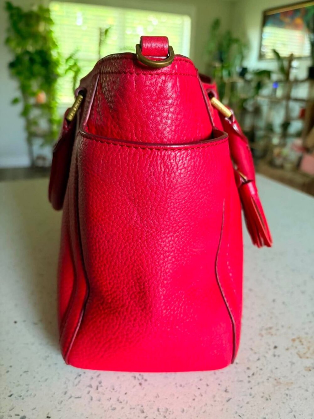 Tory Burch Robinson Pebbled Leather Convertible Satchel Tote Red Crossbody Bag - Picture 4 of 7